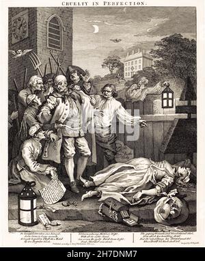 Grausamkeit in Perfektion, Stich von William Hogarth, 1751 Stockfoto