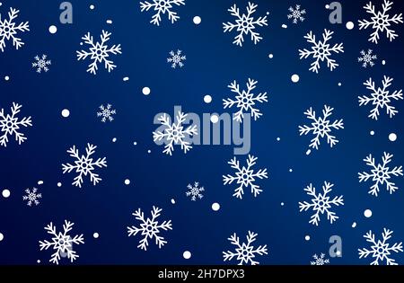 Schöner Schnee fällt abstrakter Hintergrund in Blau mit Schneeflocken Stockfoto