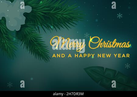 Frohe Weihnachten und ein glückliches neues Jahr mit Grüßen und Schnee fallen. Happy Holidays Hintergrundbild Stockfoto