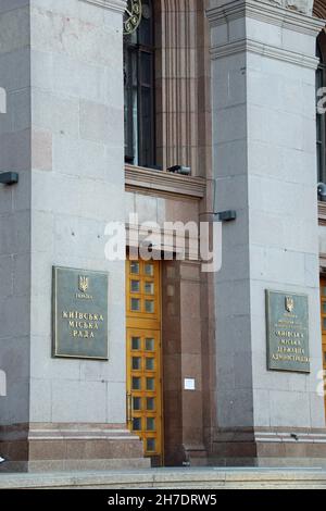 Gebäude der Stadtverwaltung Kiew in der Kreschtschatyk-Straße Stockfoto