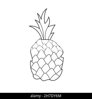 Einfache Malseite. Die Ananas zu färben. Malbuch, um Kinder zu erziehen. Lerne Farben. Visuelles Lernspiel. Einfacher Schwierigkeitsgrad. Stock Vektor