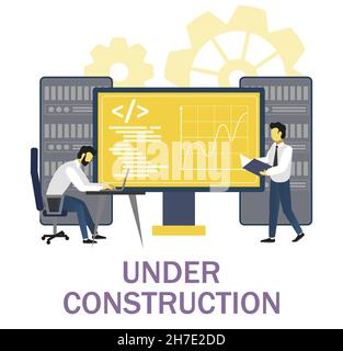 Webseite wird gerade gebaut. Systemadministratoren beheben Fehler auf der Website. Website-Reparatur-Services, Vektor. Stock Vektor