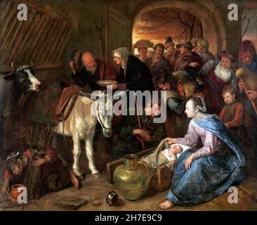 Die Anbetung der Hirten von Jan Steen, Öl auf Leinwand, 1660-79 Stockfoto