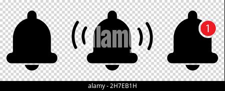 Glockensymbol im trendigen flachen Stil isoliert auf transparentem Hintergrund. Vektorzeichen für Wecker und Smartphone-Anwendungsalarm Stock Vektor