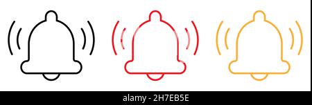 Glockenvektor-Symbol. Linienkunst. Alarmton- und Erinnerungssymbol in drei Farben, isoliert auf weißem Hintergrund Stock Vektor