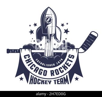 Hockey-Logo mit Stick und Rakete Stock Vektor
