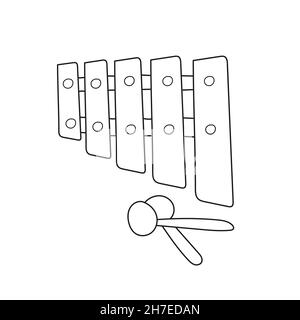 Einfache Malseite. Malbuch für Kinder, Musikinstrumente -Xylophon auf weiß Stock Vektor