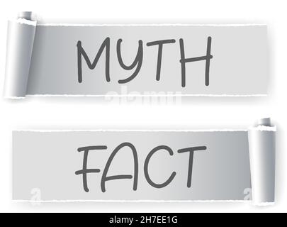Mythen und Fakten zeichnen sich aus. Header-Design „Mythen vs Fakten“. Wahre oder falsche Fakten platzen. Papier zerrissen Design für alle Zwecke. Stock Vektor