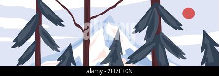 Panorama realistische helle Bergwaldlandschaft - Vektor-Illustration Stock Vektor