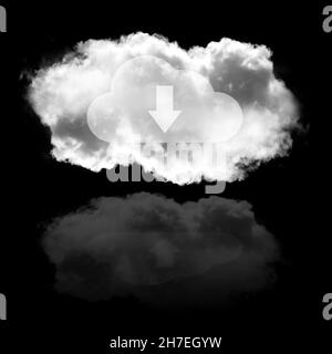 Konzept zur Darstellung von Cloud-Daten auf schwarzem Hintergrund isoliert, 3D für realistische konzeptionelle Darstellung von Cloud-Rechenzentren mit einem Reflecti Stockfoto