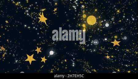 Bild von Lichtflecken und Sternen auf schwarzem Hintergrund Stockfoto