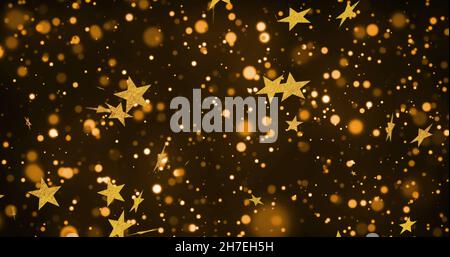 Bild von Lichtflecken und Sternen auf schwarzem Hintergrund Stockfoto