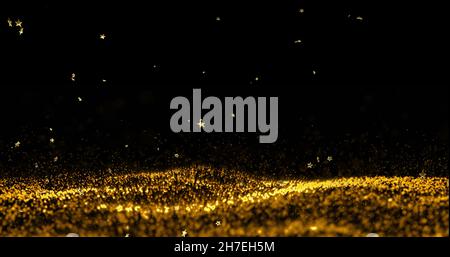 Bild von gelben Flecken und Sternen auf schwarzem Hintergrund Stockfoto