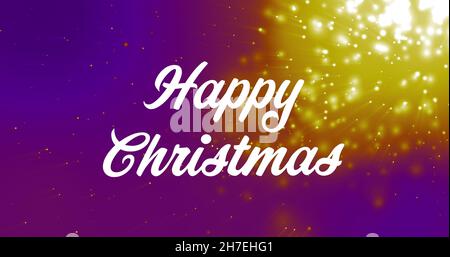 Bild von fröhlichem weihnachtstext über Konfetti und Lichtflecken Stockfoto