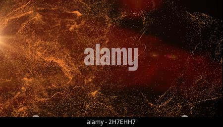 Bild einer orangefarbenen Partikelwolke, die sich über schwarzen Hintergrund bewegt Stockfoto