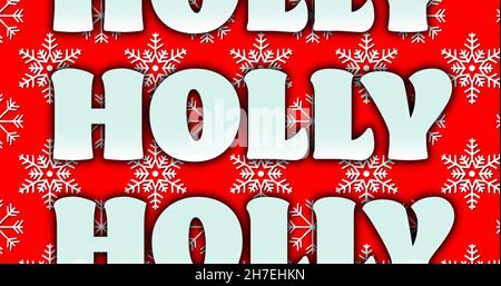 Bild eines Stechstacheltextes in Wiederholung zu weihnachten auf rotem Hintergrund Stockfoto