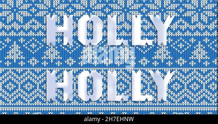 Bild eines Stechstacheltextes in Wiederholung zu weihnachten auf blauem Hintergrund Stockfoto