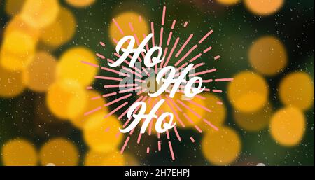 Bild von ho ho ho ho Text zu weihnachten über Lichtflecken Stockfoto