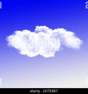 Einzelne weiße Wolke isoliert über blauem Himmel Hintergrund, Wolkenform Illustration Stockfoto