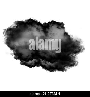 Schwarze rauchige Wolke isoliert auf weißem Hintergrund, 3D Rendering Illustration, realistische Wolke oder Rauch Illustration Stockfoto