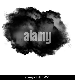 Schwarze und graue Rauchwolke isoliert auf weißem Hintergrund, 3D Rendering Illustration Stockfoto