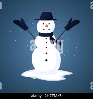 Fröhlicher Schneemann Charakter Trägt Hut Und Schal Stock Vektor