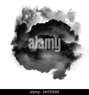 Schwarze, flauschige Rauchwolke isoliert auf weißem Hintergrund, 3D Rendering Illustration Stockfoto