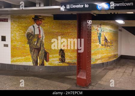 U-Bahn-Fliesenkunst in der 42nd Street Station Manhattan NYC Stockfoto