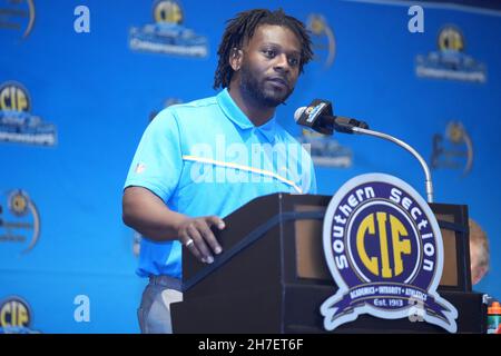 San Diego Chargers Ex läuft zurück LaDainian Thomlinson spricht auf der CIF Southern Section Football Championship Championship 45th Pressekonferenz, Montag, Nein Stockfoto