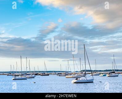 Landschaft von Booten an der Anlegestelle in Sag Harbor, NY Stockfoto