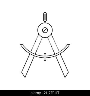 Symbol für den Zeichenkompass. Lineares Symbol des Handwerkzeugs. Vektorgrafik. Symbol für das Trennwerkzeug auf weißem Hintergrund Stock Vektor