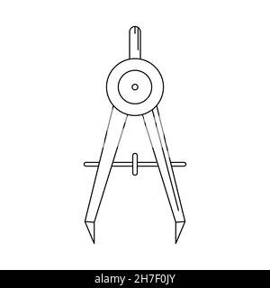 Symbol für den Zeichenkompass. Lineares Symbol des Handwerkzeugs. Vektorgrafik. Symbol für das Trennwerkzeug auf weißem Hintergrund Stock Vektor
