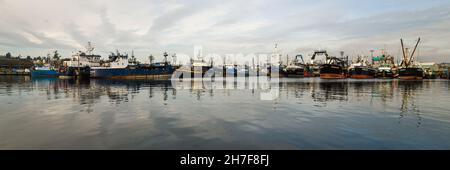 Seattle - 21. November 2021; kommerzielle Fischerboote in ihrem Heimathafen Seattle. Diese Schiffe sind Teil der Nordpazifischen Fischereiflotte Stockfoto