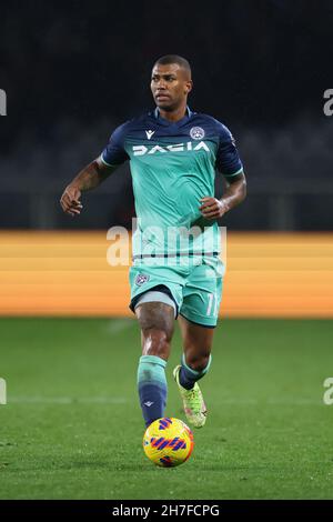 Turin, Italien, 22nd. November 2021. Walace von Udinese Calcio während der Serie A Spiel im Stadio Grande Torino, Turin. Bildnachweis sollte lauten: Jonathan Moscrop / Sportimage Kredit: Sportimage/Alamy Live News Stockfoto