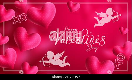 Valentinstag Postkarte Vektor-Design. Happy valentine's Day Typografie Text mit Herzen und schröpfige Silhouette in Grußkarte für Liebhaber Feier. Stock Vektor
