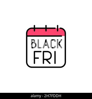 Black Friday Verkaufsdatum im Kalender. Pixel perfekt, editierbare Kontur farbenfrohes Symbol Stock Vektor