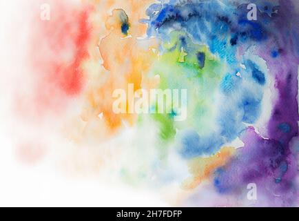 Illustration mehrfarbige Abstraktion Aquarell Hintergrund Regenbogen Stockfoto