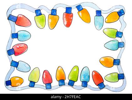 Weihnachtslicht in einem Kreisrahmen Aquarell-Illustration isoliert auf weißem Hintergrund Stockfoto