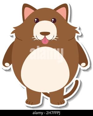 Mollige Katze Tier Cartoon Aufkleber Illustration Stock Vektor