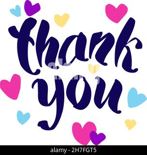 Danke, Text auf weißem Hintergrund. Handgezeichnete Vektorillustrationsskizze. Kalligraphie-Schrift Stock Vektor