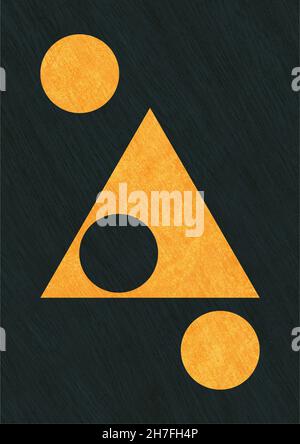 Stilisiertes gelbes Dreieck mit leerem Raum und gelbem Kreis, bauhaus und abstrakter Kunst. Ausgefallenes Poster mit intensiver Farbe. Poster für Stockfoto