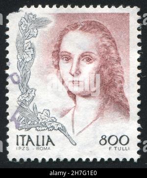 ITALIEN - UM 1998: Stempel gedruckt von Italien, zeigt Dame mit dem Einhorn von Raphael, um 1998 Stockfoto