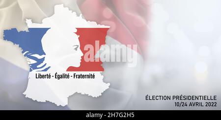 Präsidentschaftswahl Frankreich 2022 - Abstimmung vom 10. Und 24. April 2022 - Banner Design Stockfoto