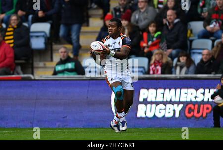 Coventry. Vereinigtes Königreich. 20. November 2021. Premiership Rugby Cup. Wasps V Leicester Tigers. Coventry Building Society Arena. Coventry. Kini Murimurivalu (Leicester Tigers) während des Premiership Rugby Cup Spiels zwischen Wesps und Leicester Tigers. Stockfoto