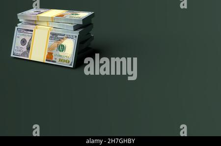 Big Money stapelt sich aus Dollar auf leeren Kopierraum Hintergrund. Finanzkonzept Stockfoto