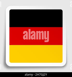Flaggensymbol der Bundesrepublik Deutschland auf quadratischem Papieraufkleber mit Schatten. Schaltfläche für mobile Anwendung oder Web. Vektor Stock Vektor