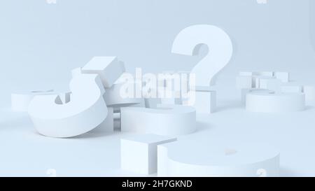 Nahaufnahme eines großen Stapels von Fragezeichen, die ein Standbild sind. 3D Rendern Stockfoto
