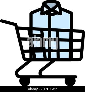 Einkaufswagen Mit Symbol Für Kleidung (Hemd). Editierbare Fett Formatigte Kontur Mit Farbfüllungsdesign. Vektorgrafik. Stock Vektor