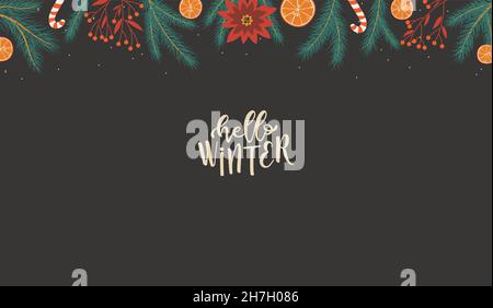 Hallo Winter Hintergrund mit Weihnachtsschmuck Stock Vektor