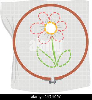 Sticksymbol. Genähte Blume auf Reifen. Hobby-Symbol Stock Vektor